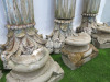 4 x Antique Wooden Indian Teak Highly Carved Pillars with Wooden Flower Tops & Concrete Bases. Size H240 x W26cm. - 4
