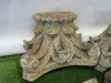 4 x Antique Wooden Indian Teak Highly Carved Pillars with Wooden Flower Tops & Concrete Bases. Size H240 x W26cm. - 7