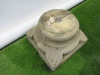 4 x Antique Wooden Indian Teak Highly Carved Pillars with Wooden Flower Tops & Concrete Bases. Size H240 x W26cm. - 9