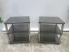 Pair of Matching Heavy Side Tables with Metal Effect Tops & 2 Shelves Under on Brushed Metal Feet. Size H62 x W60 x D60cm. - 2