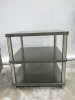 Pair of Matching Heavy Side Tables with Metal Effect Tops & 2 Shelves Under on Brushed Metal Feet. Size H62 x W60 x D60cm. - 3