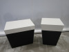 Baring Bespoke Furniture Black & White Cube Side Tables. Full Gloss White Lacquer Tops with Black Leather Bases. Size H48 x W55 x D40 & H53 x W40 x D38cm. - 3