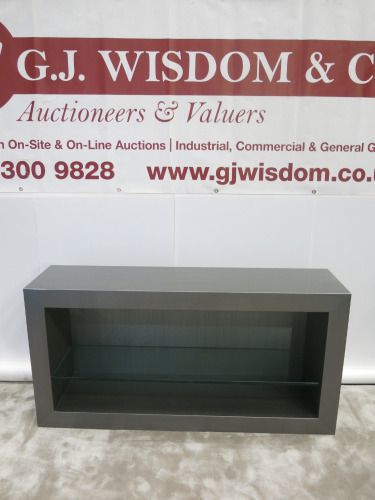 Heavy Wood Side Unit In Silver With Thick Glass Shelf. Size H80 x W160 x D40cm.