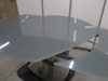 Frosted Glass Extending Dining Table on Heavy Duty Stainless Steel Base. Size 193cm Extended, 130cm Closed x W105cm. - 7