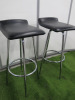 2 x Chrome Framed High Stools with Black Faux Leather Swivel Seats. - 2