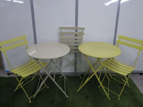 2 x Folding Garden Tables and 3 Folding Metal Chairs.