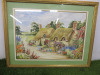 Framed & Glazed Print of a Watercolour of Thatched Cottages by T Theobald. Size 76 x 57cm.