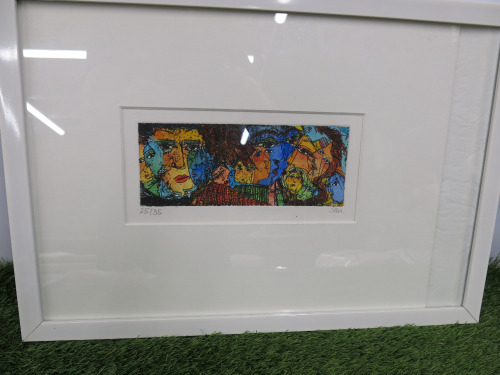 Framed & Glazed Limited Edition Print 25/35 of Faces by Sau. Size 48 x 34cm.