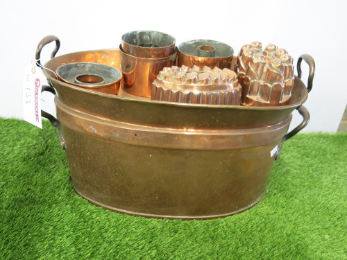 Large Copper Pan with Lid and 2 Copper Moulds & 4 Other Copper Items.