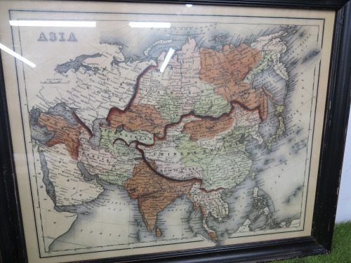 Framed & Glazed Map of Asia. Size 85 x 70cm.