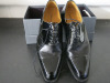 Pair of Magnanni Men's Black Leather Shoes in Box, Size 43. Appear Slight Wear to Sole.