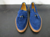 Pair of Baldiniini Vero Cuoio Men's Slip On Tassel Loafers Shoe in Blue Suede Leather Upper. New/Unworn with Anti Slip Soles inside Box. Size 42 or 43 But Not Marked.