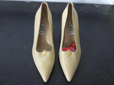 Pair of Gianni Versace Ladies Buff Leather Shoes, Size 39, Appear with Little Wear.