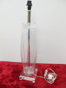 Glass Fluted Column Table Lamp (No Shade & Chip to Foot). H63cm.