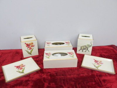 Set of 6 x Carolyn Sheffield Wooden Items to Include: 2 x Square Tissue Box Covers, 2 x Long Tissue Box Covers & 2 x Trays.