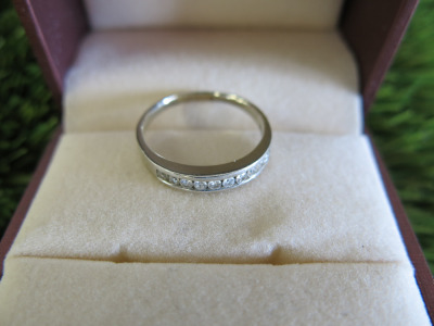 JSN 18K White Gold Half Eternity Ring with 10 x Round Cut Brilliant Diamonds in Ring Box. Size R/S.