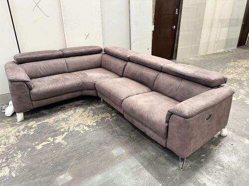 Faux Suede Leather Dark Grey Corner Sofa with Electric Recliner to Left Side, with Manual Headrests. Size 210 x 280 x 100cm