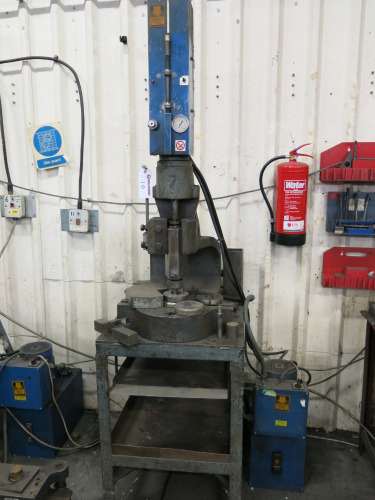 Norton 6DD Flypress with Punch N Form Hydraulic Power Unit with Foot Operated Control on Heavy Duty Metal Base.