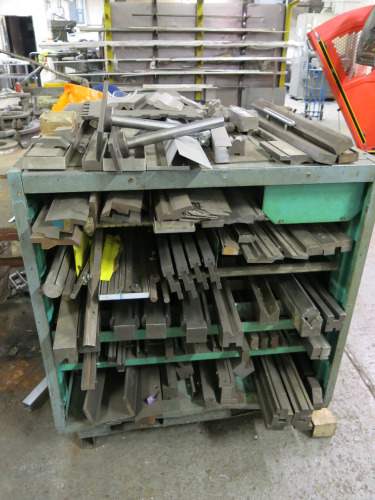 5 Shelf Metal Green Cabinet with Large Quantity of Assorted Press Brake Machinery Tooling & Profiles (As Viewed).