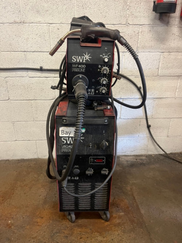 SWP Proline 420S Mig Welder, S/N 6100654 with SWP Proline WF400 Wire Feed, S/N 61200190, 3 Phase with Torch.