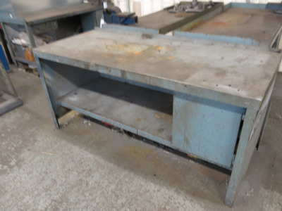 Metal Workshop Bench with Cupboard Under. Size H83 x W183 x D77cm.