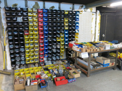 Large Stock of Assorted Consumables, to Include: Approx 300 Linbins with Various Nuts, Bolts, Rivets, Washers, Screws, and Small Quantity Electrical Consumables (As Viewed). NOTE: located under mez at front of shed 1.