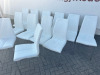 12 x White Faux Leather with Line Pattern Dining Chairs on Chrome Legs. - 2