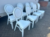 8 x White Wood Oval Backed Chairs with Stud Detail. - 3