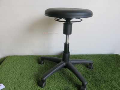 2 x Artikel Black Faux Leather Laboratory Height Adjustable Stools, Model 9468H.