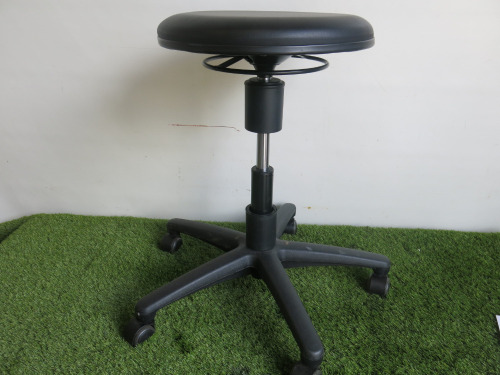 2 x Artikel Black Faux Leather Laboratory Height Adjustable Stools, Model 9468H.