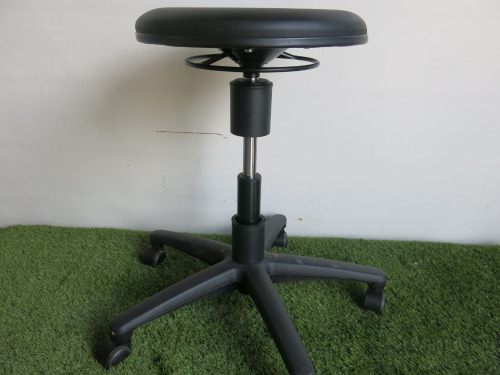 2 x Artikel Black Faux Leather Laboratory Height Adjustable Stools, Model 9468H.