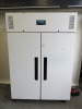 Polar Double Door Upright Freezer in White, Model CD616-02, S/N 21239442. Size H199 x W132 x D81cm