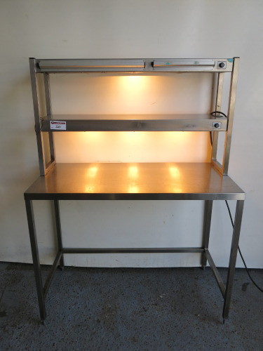 Stainless Steel Prep Table with Double Heated Chef Gantry, Size H163 x W121 x D61cm.