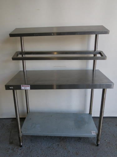 Vogue Stainless Steel Prep Table with Shelf Under, Chef Gantry with GN Pan Storage, Size Overall H148 x W120 x D60cm.