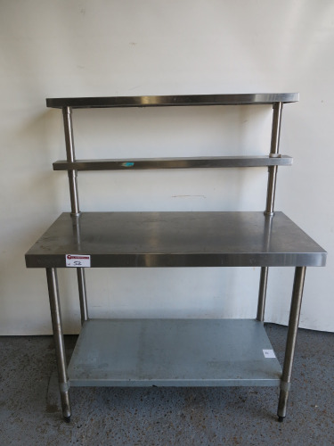 Vogue Stainless Steel Prep Table with Shelf Under, Chef Gantry with GN Pan Storage, Size Overall H148 x W120 x D60cm.