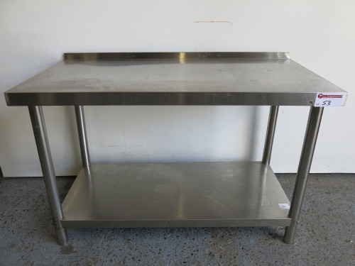 Stainless Steel Prep Table with Part Splash Back, Size H75 x W120 x D60cm.