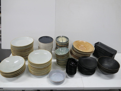 Approx 145 x Pieces of Crockery & Melamine Tableware to Include Seasons by Porcelite, By Bone Innovation & Dynasty to Include: 19 x Dinner Plates, 16 x Large Bowls, 5 x Serving Bowls, 32 x Side Plates, 13 x Plates, 14 x Pasta Bowls, 10 x Small Bowls, 4 x 