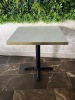 17 x Restaurant Dining Tables with Marble Effect Tops and Gold Banding to Edge, Size H75 x W70 x D60cm.