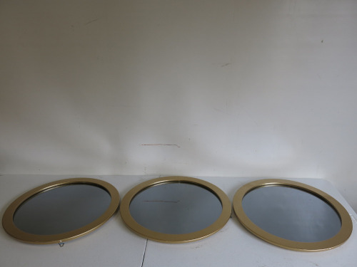 3 x Round Mirror in Gold Coloured Frame. Size Dia 50cm.