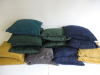 16 x Assorted Colour Cushions to Include: 4 x Blue, 4 x Gold, 5 x Green, 2 x Grey & 1 x Teal. Size 45 x 45cm.