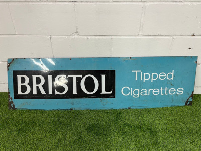 Bristol Tipped Cigarettes Metal and Enamel Advertising Sign. Size H43 x W152cm.