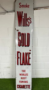 "Smoke Wills Gold Flake The Worlds Most famous Cigarettes" Metal and Enamel Advertising Sign. Size H207 x W38cm.