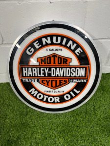 Harley Davidson Genuine Motor Oil Circular Illuminated Advertising Sign. Size DIA 50cm.