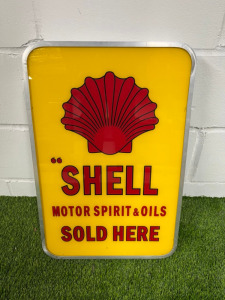 Shell Motor Spirits & Oils Sold Here Illuminated Advertising Sign. Size H62 x 40cm.