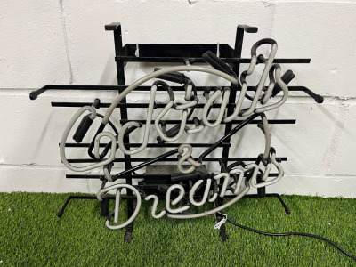 Cocktails & Dreams Neon Sign with Wall Bracket. Size H45 x W50cm.