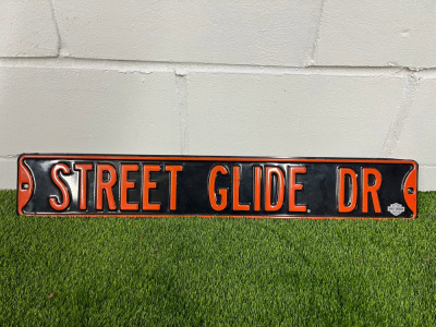 Harley Davidson "Street Glide Dr" Pressed Metal Sign. Size H15 x W91cm.