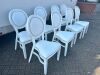 8 x White Wood Oval Backed Chairs with Stud Detail. - 3