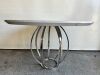 White Marble Effect Round Wood Top Table on Chrome Pedestal Base. Size Dia 120cm. NOTE: requires bolts, condition as viewed) - 2