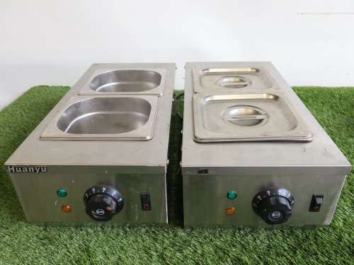 2 x Huanyu Chocolate Melting Machines, Model CS-2 with GN Metal Containers & 2 x Lids.