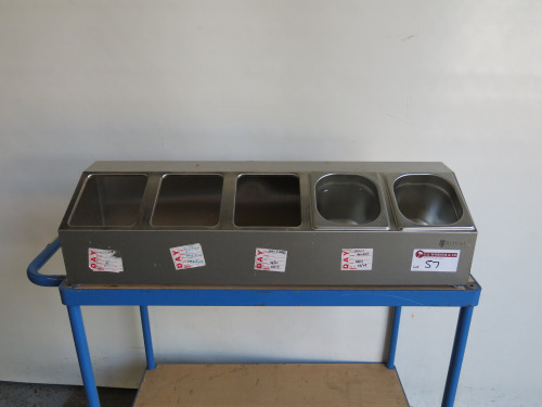 Stainless Steel Prep Station with 5 GN Containers, Size H20 x W85 x D25cm.